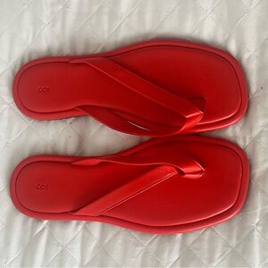 COS Red Leather Flip Flops Square Toe Sandals Size 10